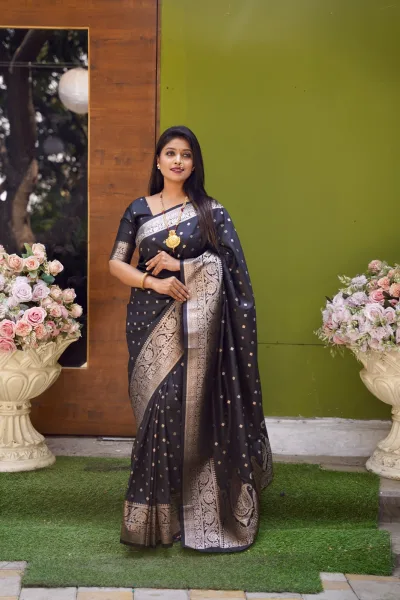 Soft And Pure Banarasi Silk Saree With Self Weaving Design & Rich Zari Weaving Pallu